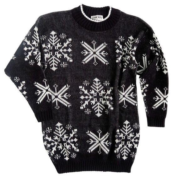 Ricki by Miss Erika Snowflake Sweater Vintage 80s Acrylic Knit Pullover Medium - Picture 2 of 7